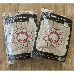 2- Vintage Chainstitching Pillow Kit NeedleMagic Lotus Flower Lace Ruffle Accent